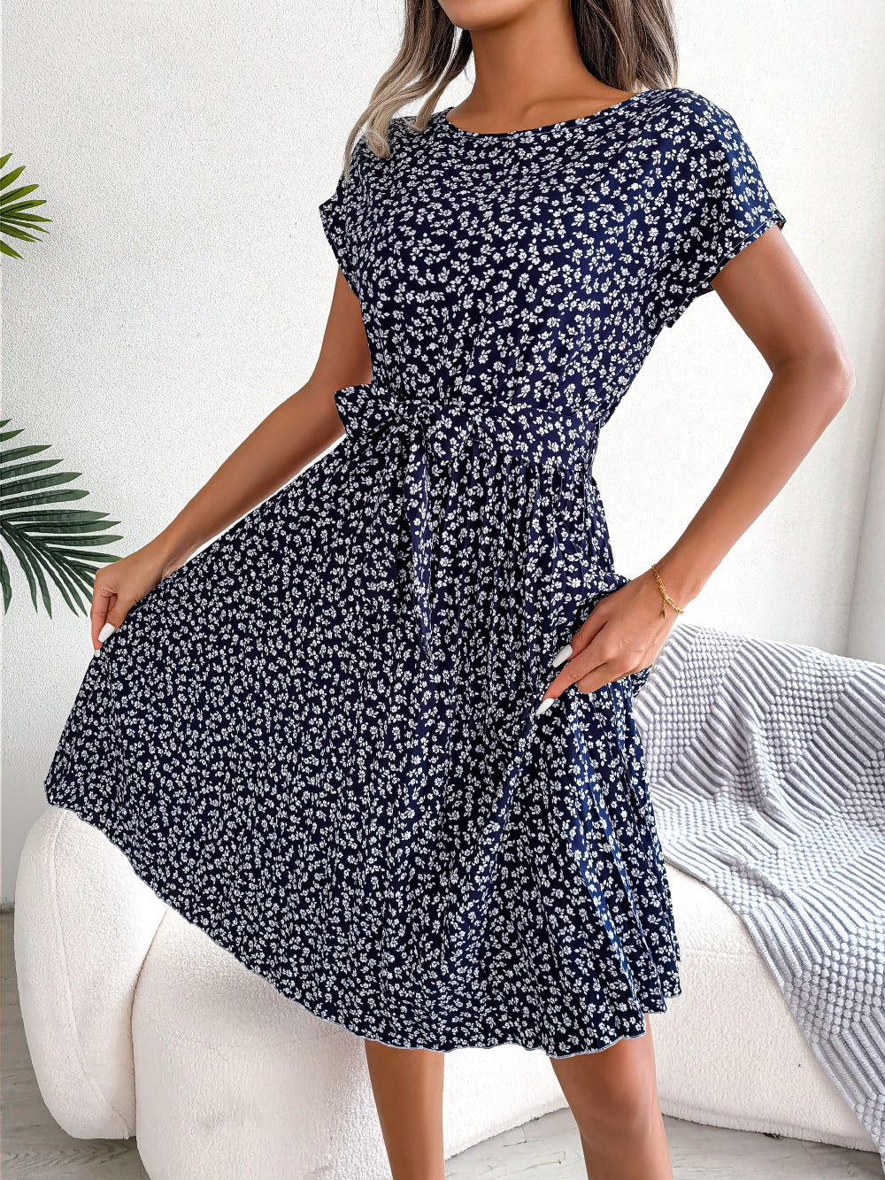Floral Pleated Swing Dress