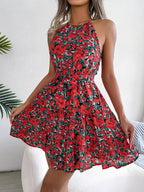 Women's Spring Summer Casual Tied Lotus Leaf Large Swing Floral Dress Women Clothing