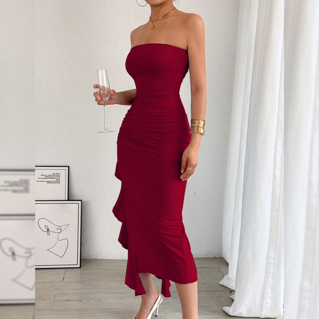 Women's Autumn Winter Women Clothing Slim Fit Slit Wrapped Chest Bag Hip Sexy Dress