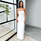 Strapless Lace-Up Ruched Bodycon Maxi Dress