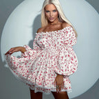 Women's Floral Off-Shoulder Ruffled Long Sleeve Mini Dress