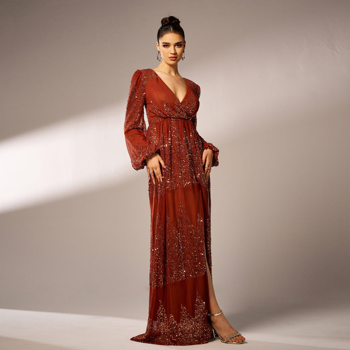 Women's Sequin V Neck Evening Dress