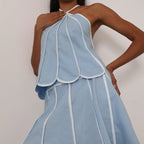 Women Summer Sleeveless Halter Top Two Piece Set