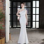 Women's Bride Long One-Shoulder Dinner Slim Fit Fishtail Wedding Gala Dress
