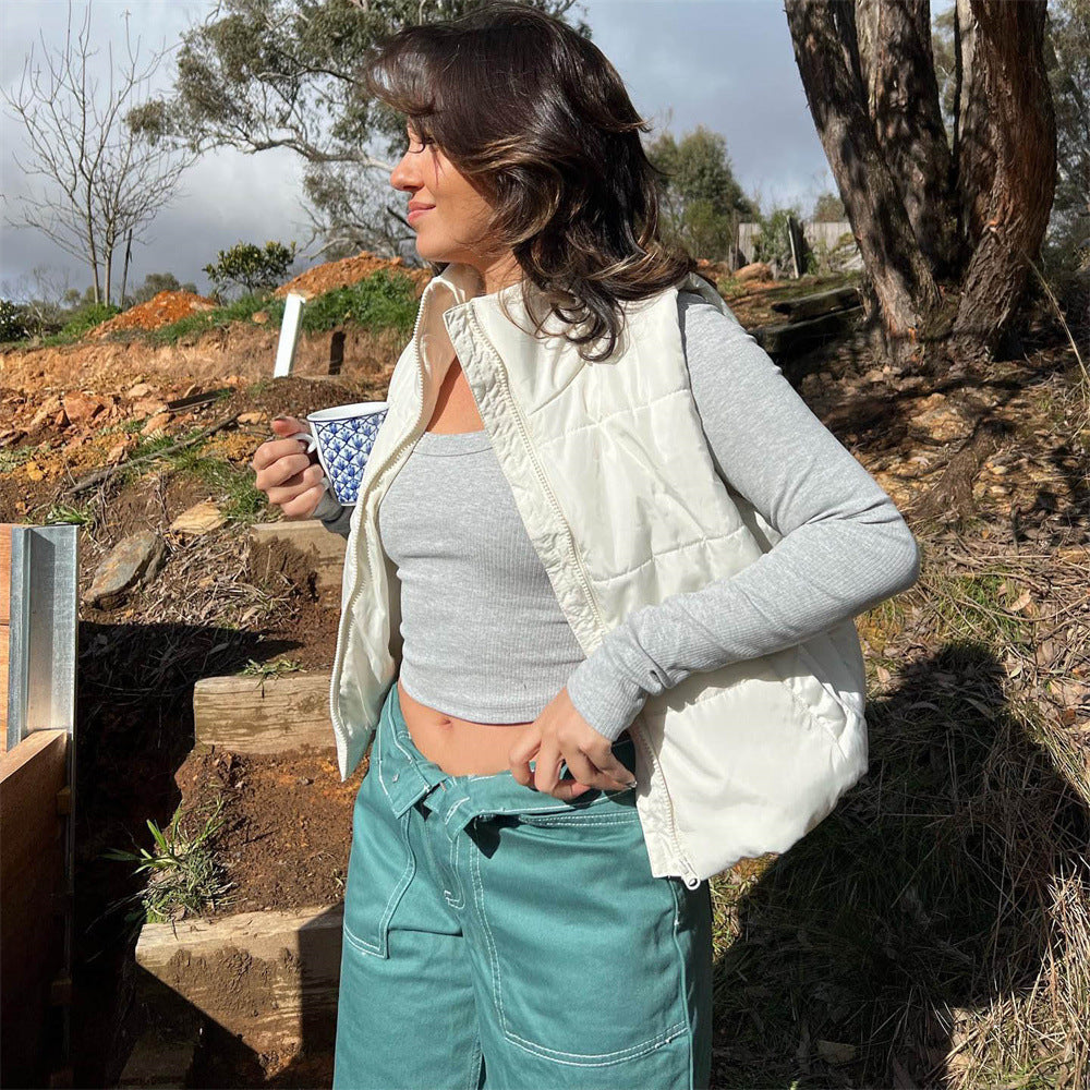 Women’s White Ribbed Crew Neck Cropped Top