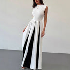 Women's Elegant Crew Neck Sleeveless Waist Color Dress