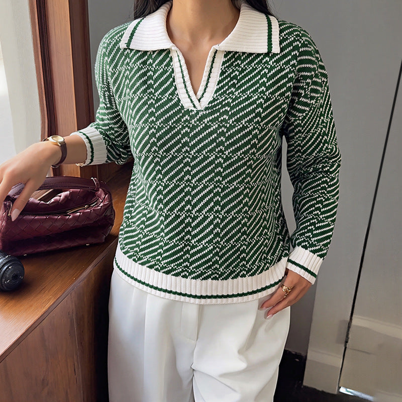 Women's Contrast-Color Knit Sweater