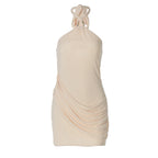 Women's Halter Mesh Ruched Mini Dress