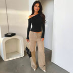 Women's Slim T Shirt One Shoulder Cold-Shoulder Long Sleeved Sweater Sexy Inner Wear Blouse Women Clothing
