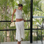 Women's Summer Casual O Neck Vest and Skirt Two-Piece Set