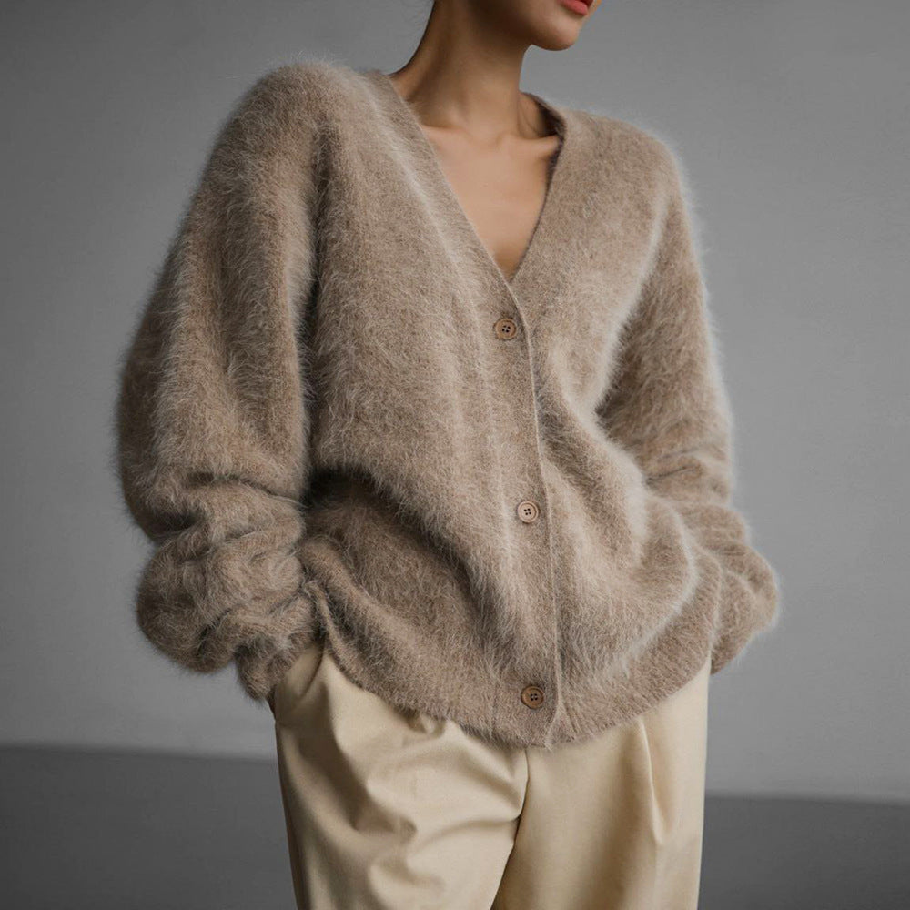 Women's Cardigan Autumn Winter Lazy Loose Long-Sleeve V-Neck Coat