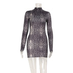 Women's Leopard Print Long Sleeve Bodycon Mini Dress