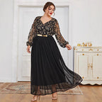 Women's V-Neck Floral Lace Belted A-Line Maxi Dress