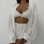 Cardigan, Top & Shorts Three-Piece Set