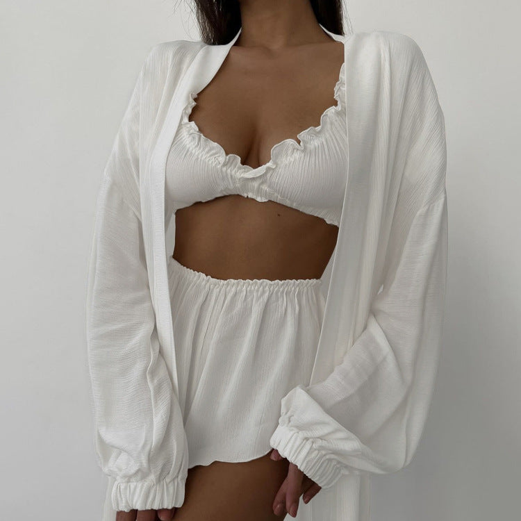 Cardigan, Top & Shorts Three-Piece Set