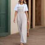Lace Up Solid Color Suspender Pants