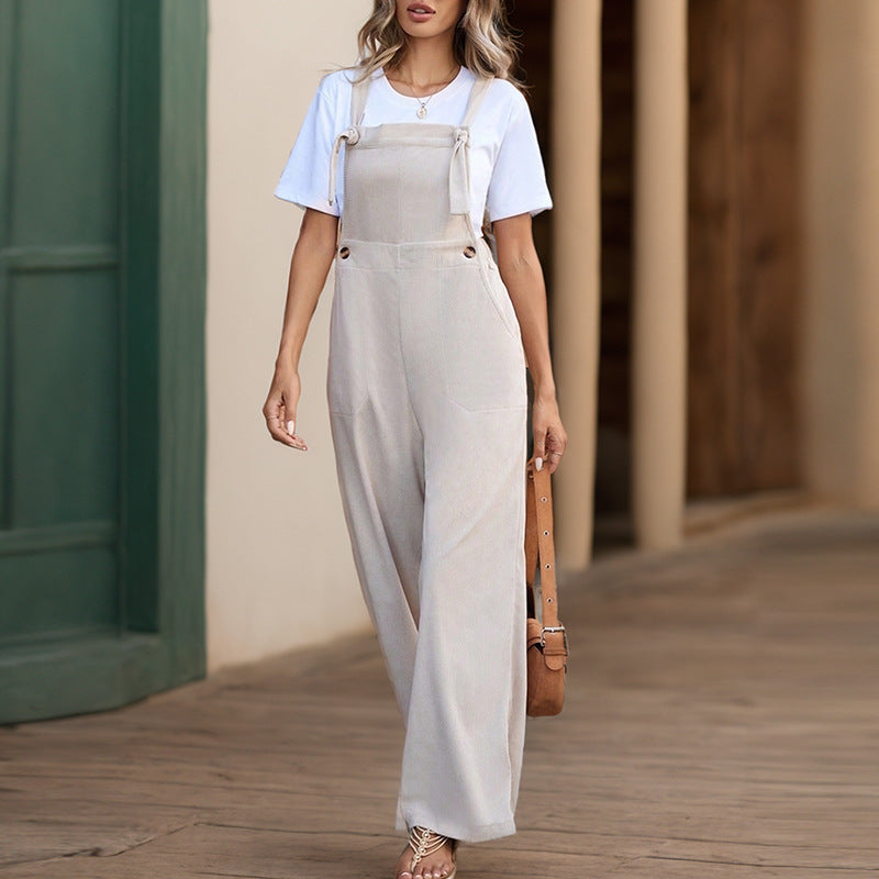Lace Up Solid Color Suspender Pants