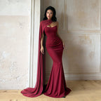 Shawl Tube Top Fishtail Gown Pleated Slim Dinner Dress