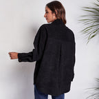 Women's Loose Corduroy Shirt Mid-Length Patchwork Pocket Drop-Shoulder Long-Sleeve Thin New