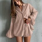 Collared Flared-Sleeve Top & Shorts Set