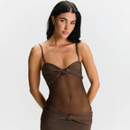 Detachable Shoulder Strap Twist Mesh Slim Fit Dress