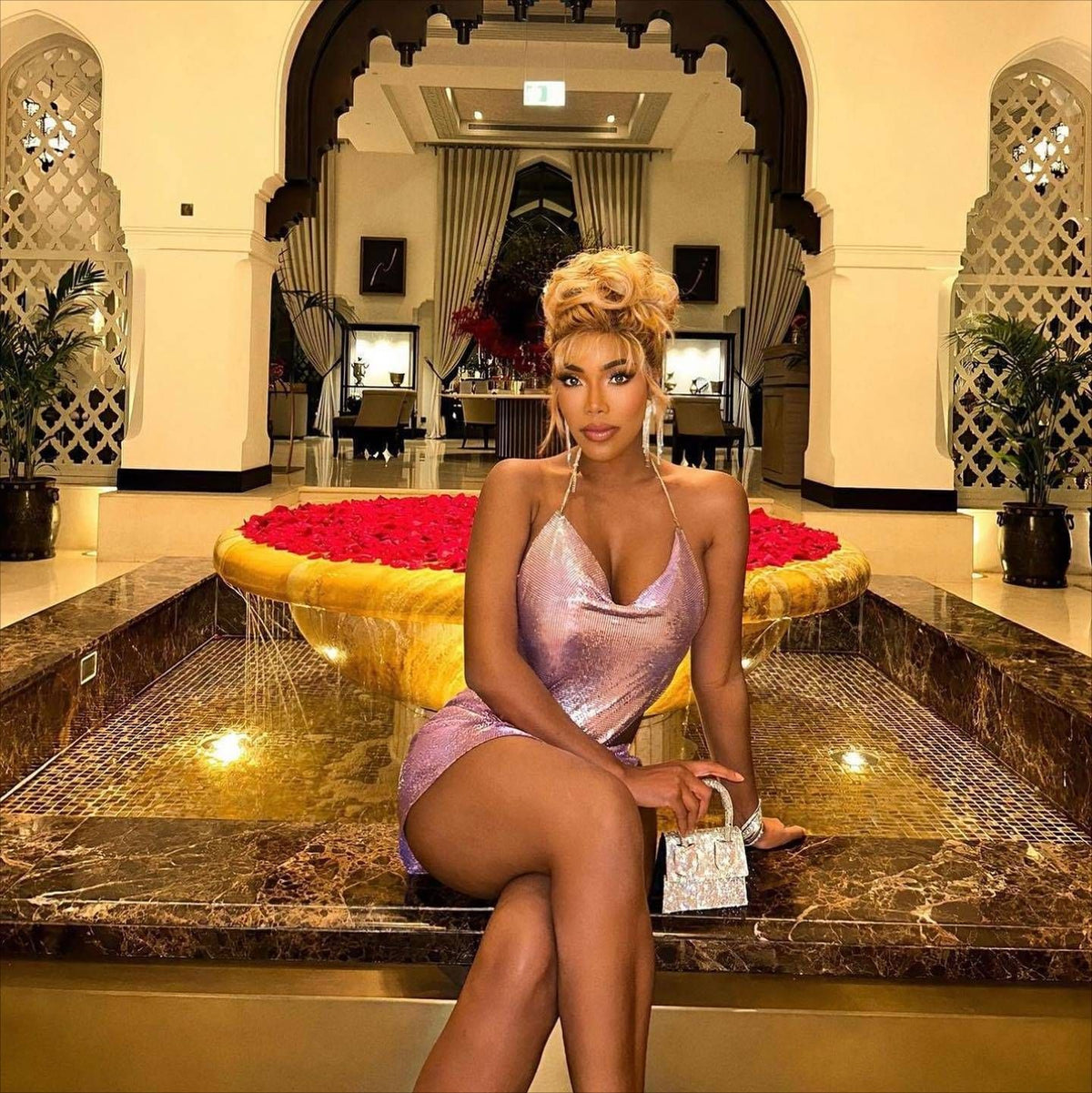 Women's Metal Sequ Sling Mini Top and Skirt Two-Piece Set