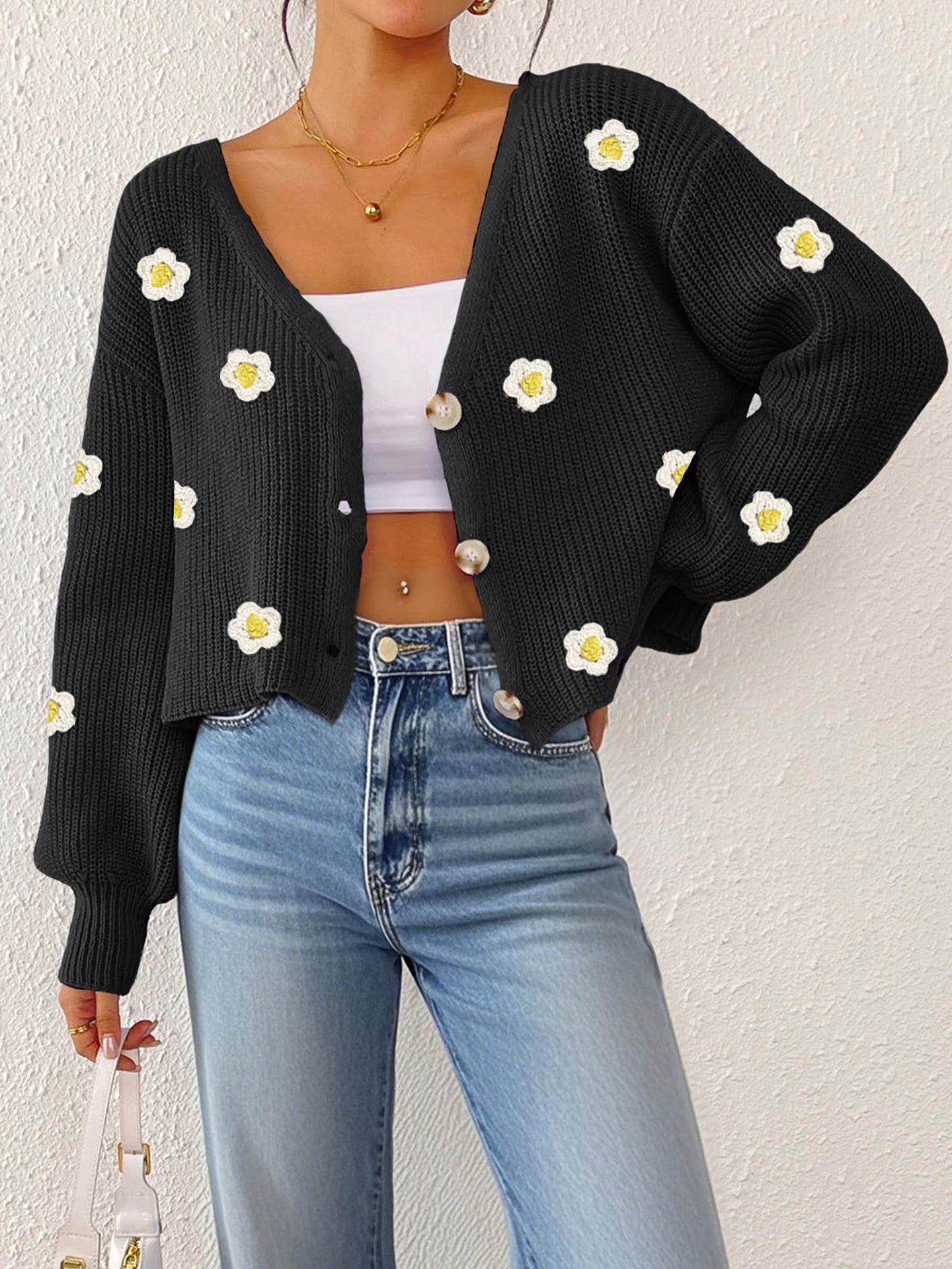 Black 12 Small Crocheted Flower