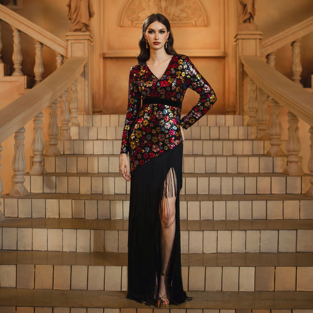 Women's Sequin Fringe Fishtail Evening Dress