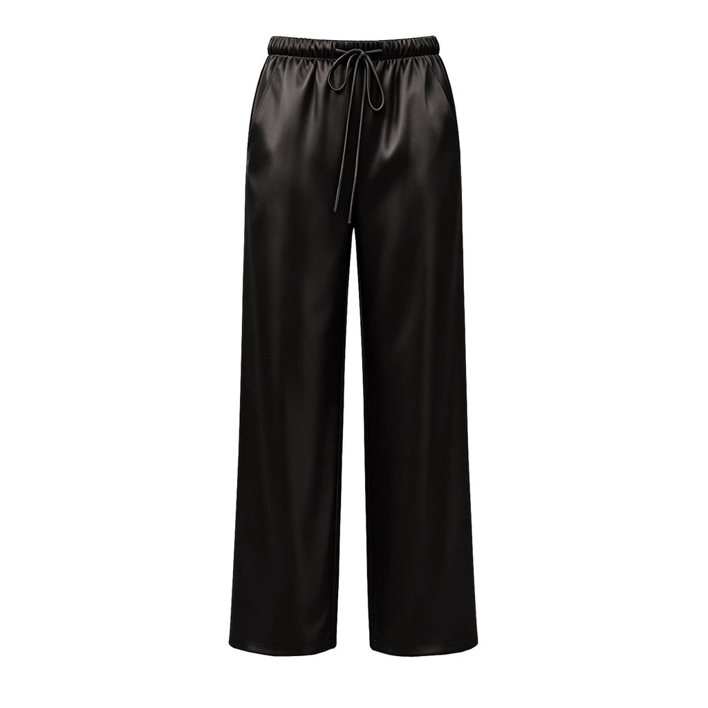 Satin Wide Leg Pants Wear Casual High Waist Elastic Skirt