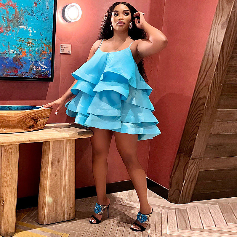 Braces Ruffled Tiered Dress Strappys