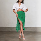 Skirt Summer Drawstring Ruffle Ruffled Trim Skirt High Low
