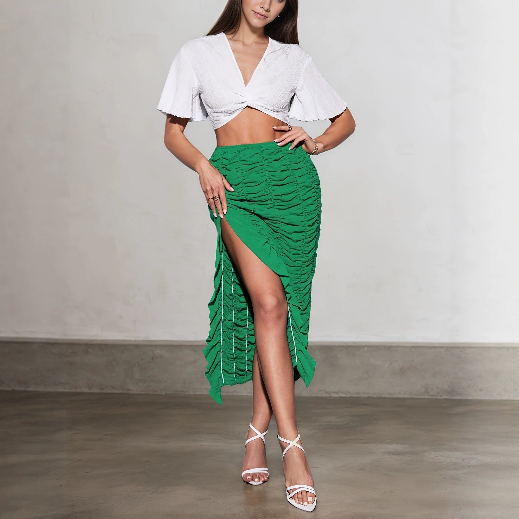 Skirt Summer Drawstring Ruffle Ruffled Trim Skirt High Low