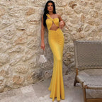 Solid Color One-Shoulder Cutout Pleated Dress