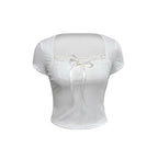 Sexy Skinny Short Lace Square Collar Top Niche Short Sleeve
