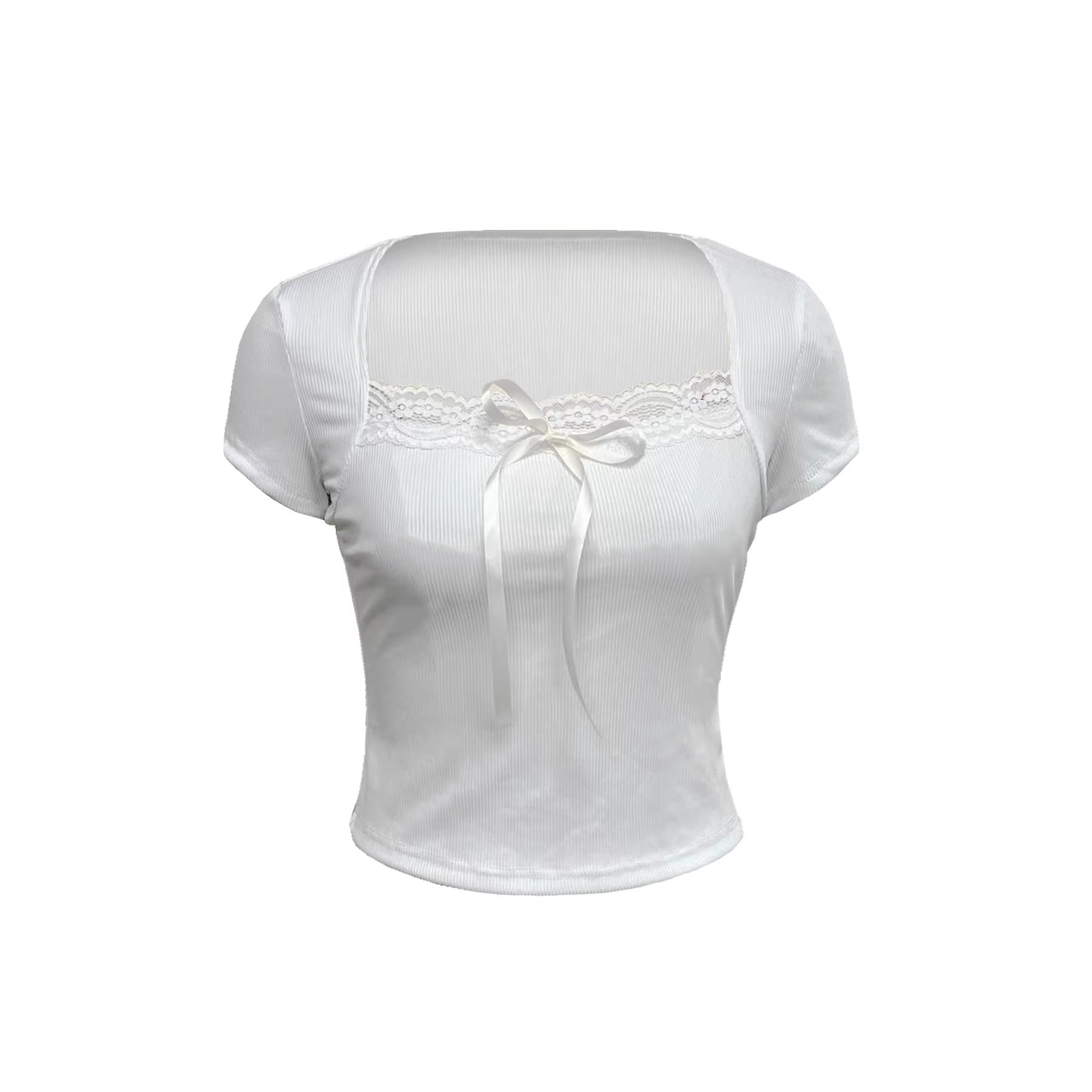 Sexy Skinny Short Lace Square Collar Top Niche Short Sleeve