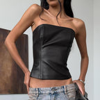 Street Leather Tube Top Backless Solid Color All Matching Sexy Nightclub Tube Top Women