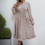 Leopard-Print Smocked Long-Sleeve Dress