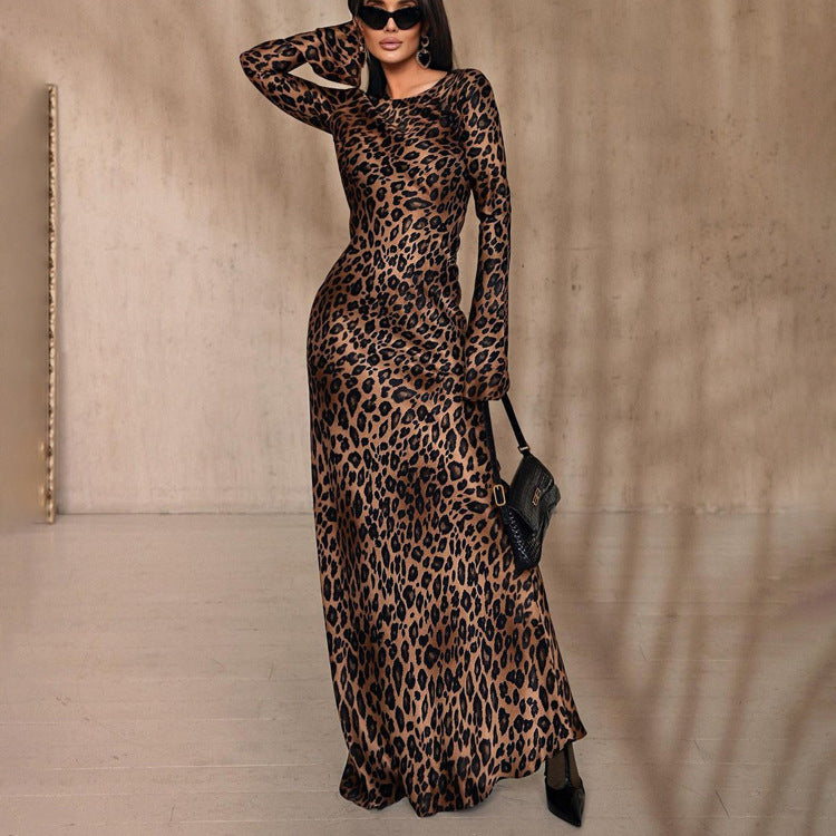 Round Neck Long Leopard Print High Waist