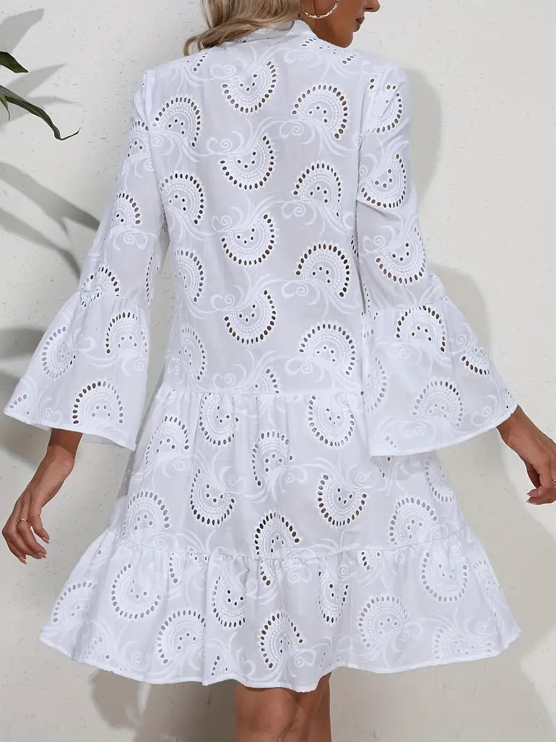 Women's Embroidered Cotton V-Neck Dress
