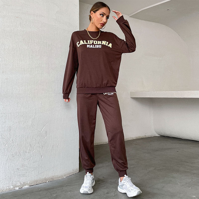 Long-Sleeve Letter Graphic Sweater Printing Suit Two-Piece Set
