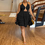 Ruffle Cutout V-Neck Tiered A-Line Dress