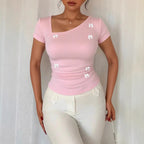 Women's Bow Detail Asymmetric Short Sleeve Top