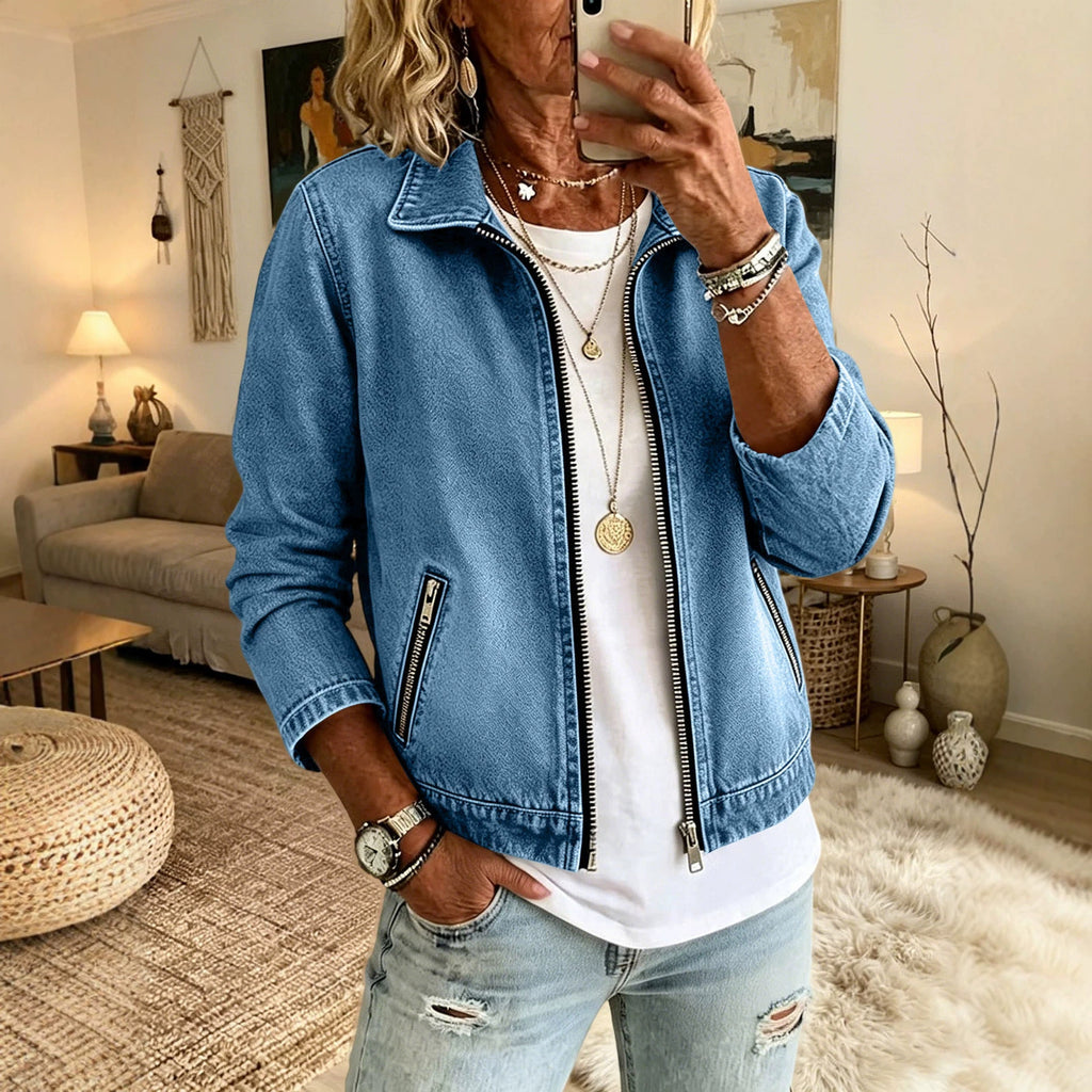 Women's Washed Denim Zip-Up Jacket