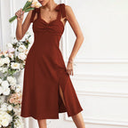 Women's Pleated Waist-Fitted Side-Slit Midi Dress