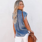 New Sleeveless Denim Shirt Straight Pocket Loose Top for Women