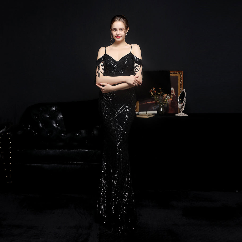 Women's Sequin Fishtail Formal Dress Banquet Etiquette Evening