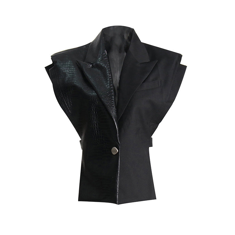 Crocodile Pattern Leather Blazer Vest
