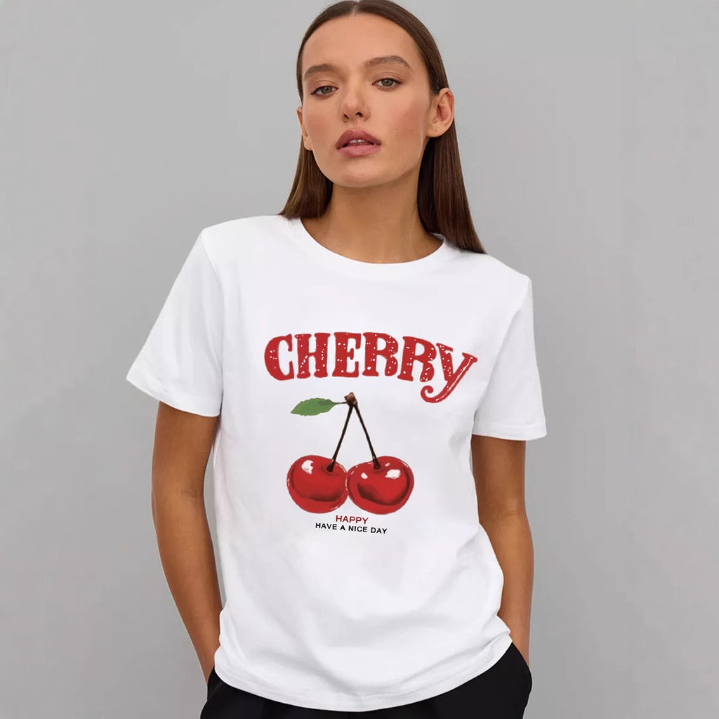 Women's Letter Graphic Printed T Shirt Women Summer Loose Round Neck Cotton Short Sleeve Top