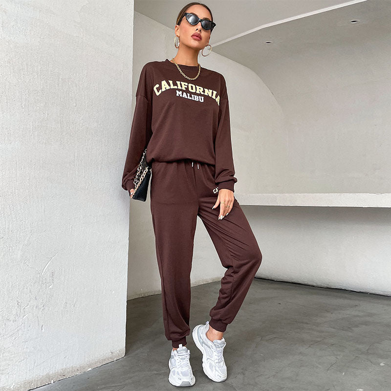 Long-Sleeve Letter Graphic Sweater Printing Suit Two-Piece Set