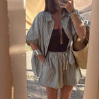 Striped Shirt & Shorts Two-Piece Set
